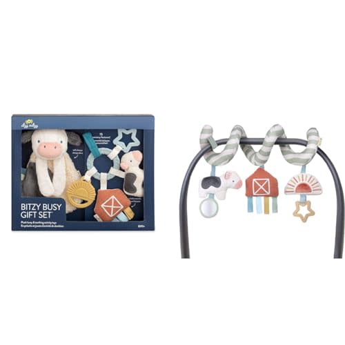 Itzy Ritzy Farm Toy Gift Set - includes Cow Lovey & Farm-Themed Car Seat and Stroller Toy & Spiral Car Seat & Stroller Activity Toy - Stroller & Car Seat Toys for Ages 0 Months and Up