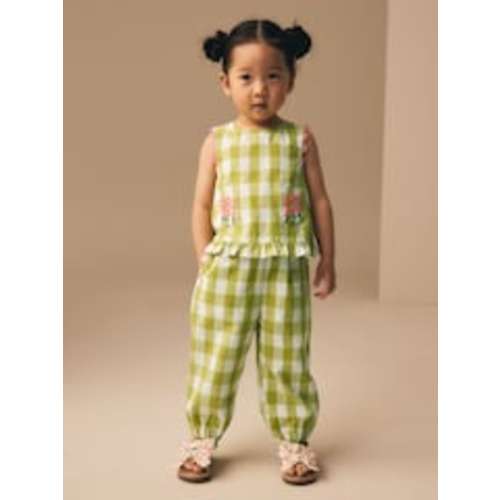 Buy Olive Green Gingham Top & Cuffed Trousers Set (3mths-7yrs) from Next USA