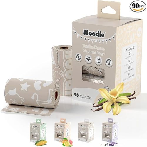 Disposable Diaper Bags (90 BAGS in TOTAL) | NON-SCENTED Dirty Diaper Disposal Baggies (6 Refill Rolls 9 x 13in) | Leak Proof Nappy Trash Bags on the Go | Baby Poop Bags | Travel Diaper Bags Refill