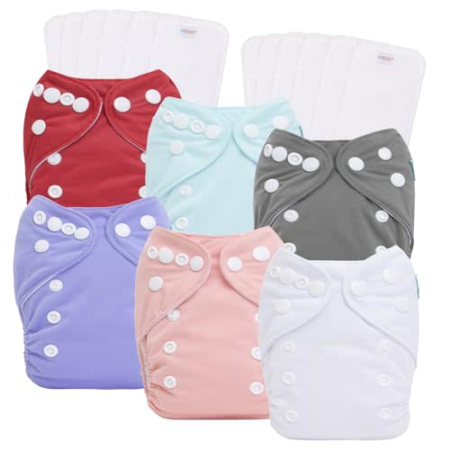 ALVABABY Newborn Cloth Diapers - 6pcs Covers with 12 Inserts, Less Than 12lbs Baby Girl