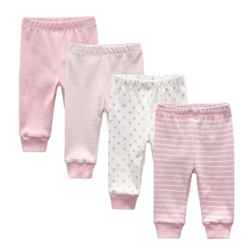 Zavbaby Unisex 4 Pieces Newborn Pants Sets Soft Cotton Infants Bottoms 0-12M