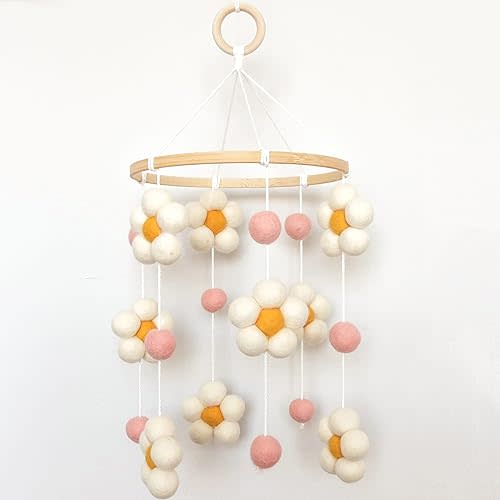 Goukurlsma Daisy Mobile for Crib Boho Baby Crib Mobile for Girls Pink Felt Flower Baby Mobile for Crib