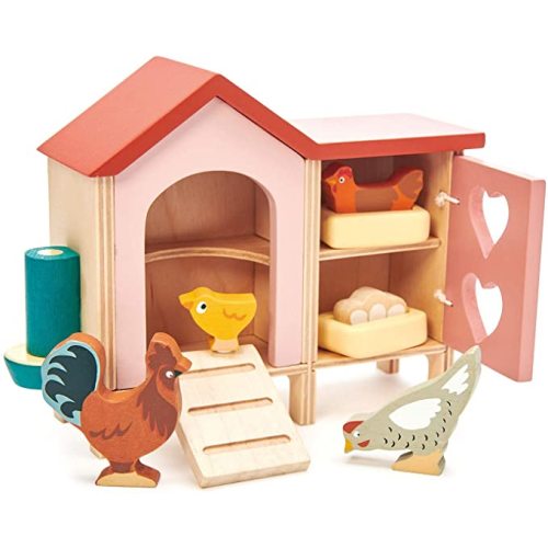 Tender Leaf Toys - Chicken Coop - 9 Pcs Miniature Henhouse Farm Animal Toys, Dollhouse Accessories Pretend Play Set for Kids Imaginative Play - Age 3+