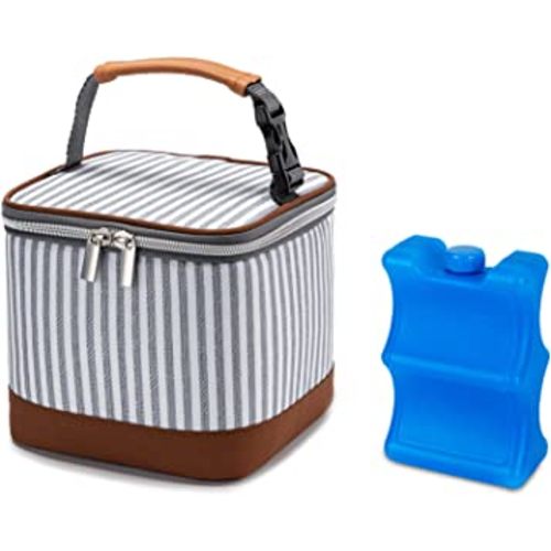 Breastmilk Cooler Bag with Ice Pack Fits 4 Baby Bottles Up to 5 Ounce, Baby Bottle Cooler Bag Great for Nursing Mom Daycare, Straps