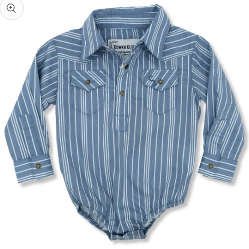 Vintage Blue Stripe Long Sleeve Pearl Snap Onesie – Cowkid Clothing Company