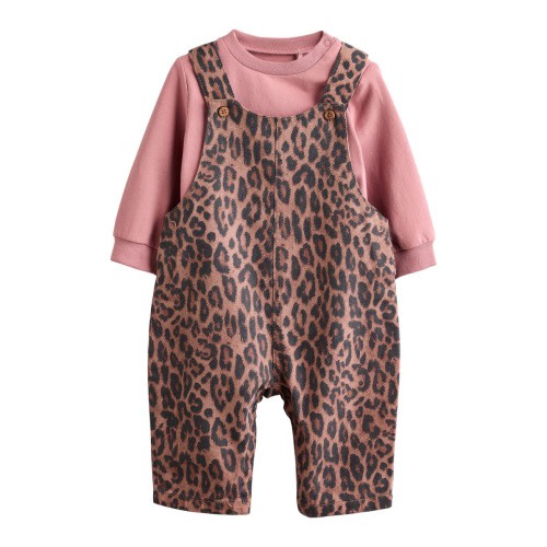 Long Sleeve Bodysuit & Leopard Print Overalls Set, 12-18M