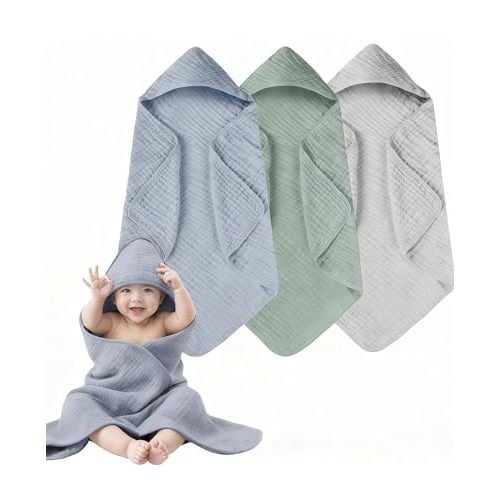 TRYISDICDVC 3-Pack Hooded Baby Towels for Newborn 100% Cotton Soft Babies Blanket Toddler and Kids Bath Towel Baby Essentials