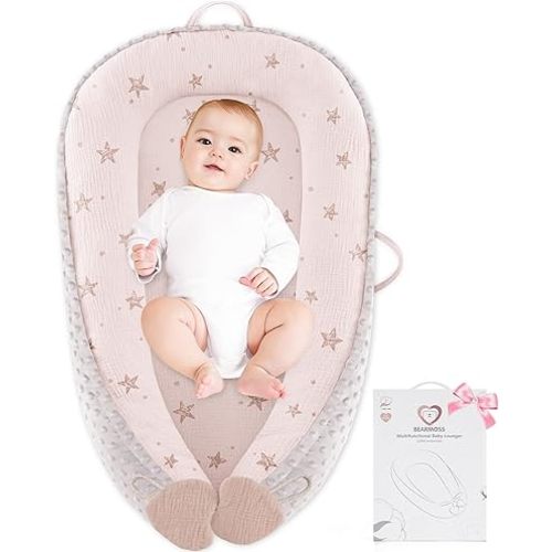 Baby Lounger - Infant Lounger Pillow for Newborn 0-24 Months, Soft, Breathable & Portable Baby Lounger Pillow for Boys & Girls, Cozy Baby Floor Seat for Home & Travel (Pink Star)
