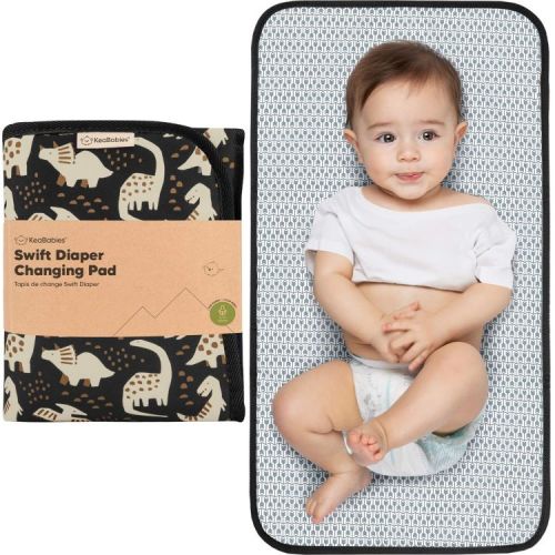 KeaBabies Swift Portable Diaper Changing Pad, Portable Waterproof Diaper Changing Pad for Baby, Travel Changing Pad for Diaper Bag (Dino Ridge)
