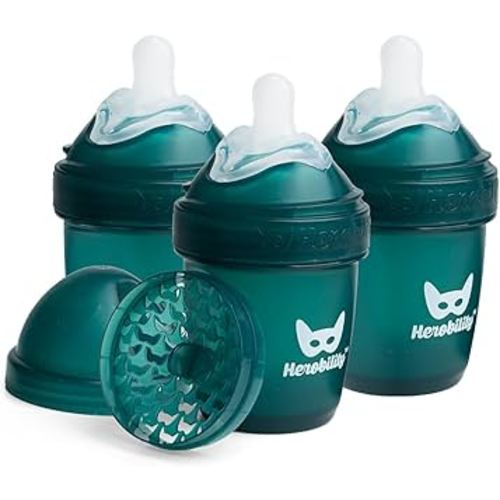 Herobility Double Anti-Colic Baby Bottles – 5 fl oz/140ml – 3-Pack – Dark Green