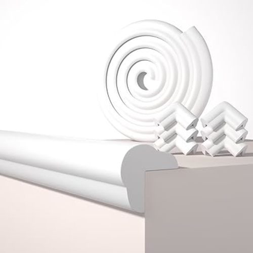 Edge Corner Protector Baby Proofing, 6.56FT 0.6'' Thicken L-Shape Furniture Fireplace Safety Bumper Guard with 6 Corners, Pre-Taped, Soft NBR Rubber Foam, Table Edge Protector for Baby(White-gray)