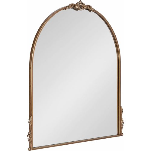 Kate and Laurel Myrcelle Traditional Arched Mirror; 30 x 32; Antique Gold; Decorative Large Vintage Arch Mirror with Ornate Garland Detailing Along The Crown and Edges of The Frame