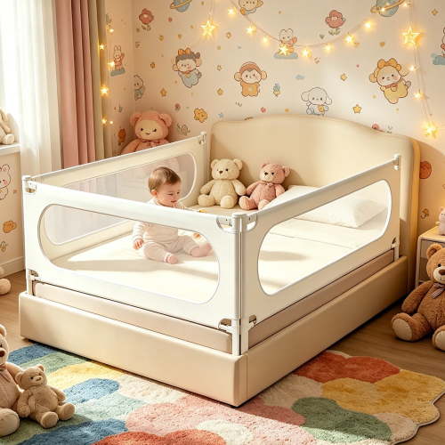3-Piece Twin Size Bed Rail for Toddlers, Adjustable Baby Bed Rail Guard, Stable Protective Bedrail, 75.2"×75.2"×38.2", White