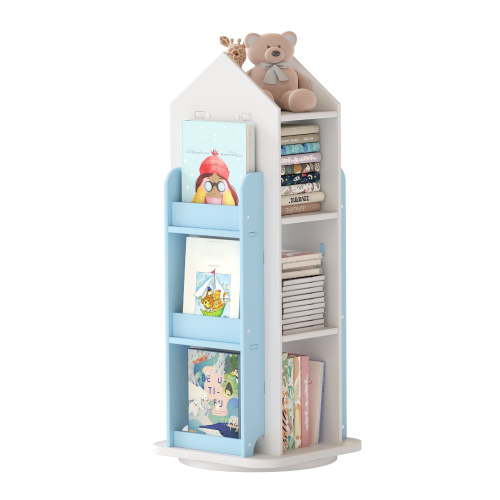 IAJXWI 3 Tier Rotating Bookshelf, 360° Revolving Display Floor Standing Bookshelves, Spinning Book Shelf Organizer for Home Bedroom, Blue