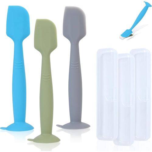Baby Diaper Cream Spatula Applicator 3 Pack(with 3 Travel Case), Butt Paste Spatula Soft Silicone,Diaper Rash Cream Applicator, Baby Essentials Must Haves Newborn Stuff (Green Grey Azure)
