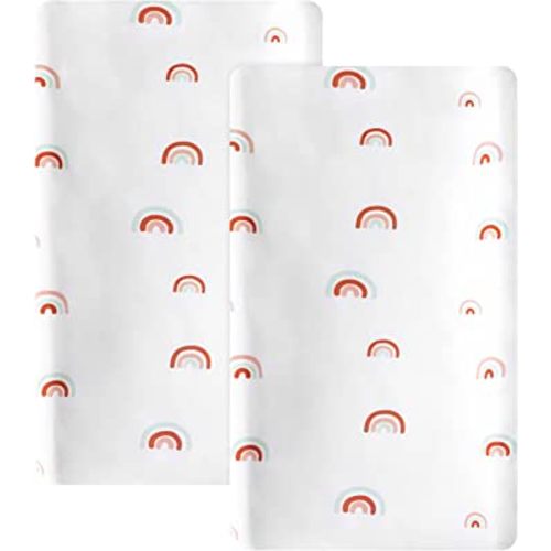 Rainbow Changing Pad Cover 2 Pack Diaper Changing Table Pad Covers 32”x17”x5.5” for Standard Baby Changing Pads Universal Microfiber Soft Cradle Sheets for Baby Boys Girls, Rainbow