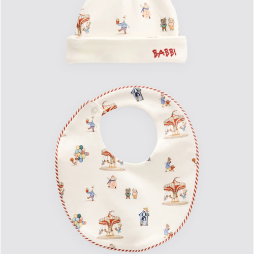 Cotton Newborn Bib & Hat Set | Funfair Collection by Atelier Babbi