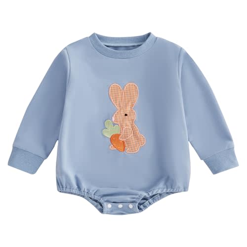 Sasaerucure Baby Boy Easter Long Sleeve Bunny Onesie | Newborn Infant Baby Boy Easter Outfit Long Sleeve Embroidered Bunny Romper Rabbit Print Onesie Bodysuit