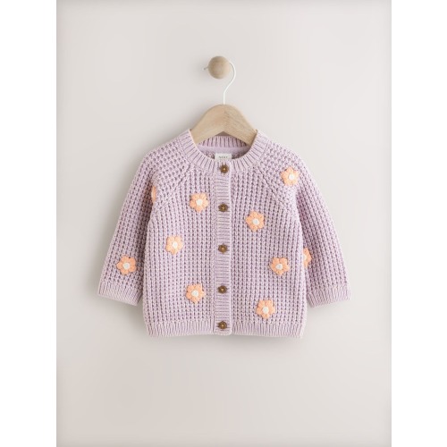 Purple and Apricot Flower Baby Embroidered Cardigan (3-6 month)