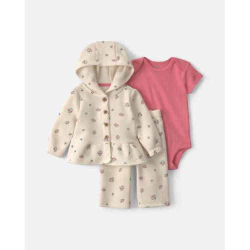 Baby Girl 3-Piece Floral Fleece Layering Set - Cream/Coral | Carter's