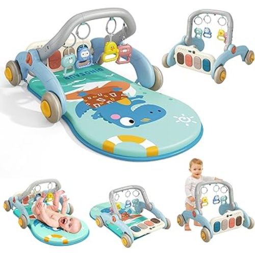 Baby Gym Play Mat 2-in-1 Baby Activity Center Playing Mat Tummy Time Toddler Play Mat for Newborn to Toddler