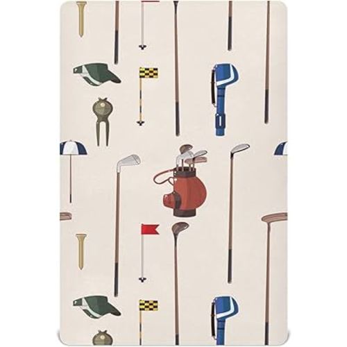 Cartoon Golf Game Pattern Crib Sheets Soft Breathable Fitted Baby Crib Sheets Mattress Cover for Girls Boy, 52" x 28" x 9"
