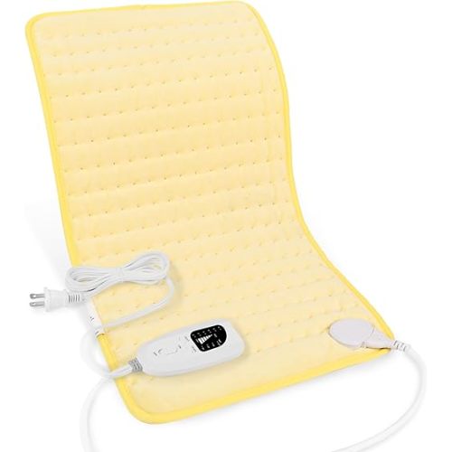 Deepsoon Heating Pad,Electric Heating Pads for Back,Neck,Abdomen,Moist Heating Pad for Shoulder,Knee,Arms,Legs,Dry/Moist Heat & Auto Shut Off,Christmas Gifts for Men and Women,Light Yellow,24x12 Inch