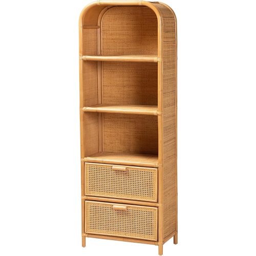 Bali & pari Curacao Modern Bohemian Light Honey Rattan 2-Drawer Bookcase