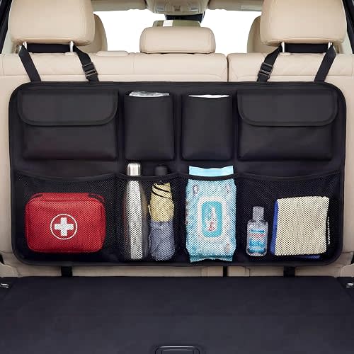 Car Accessories | Car Boot Organiser & Seat Back Protector | Waterproof Kick Mats, Multi-Pocket Storage | Foldable Durable Backseat Cover with Cargo Net