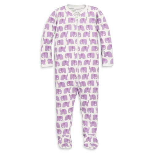 Animal Friends Organic Cotton Zip Footie (Size: 0-3M / Color: Lavender Baby Elephants)