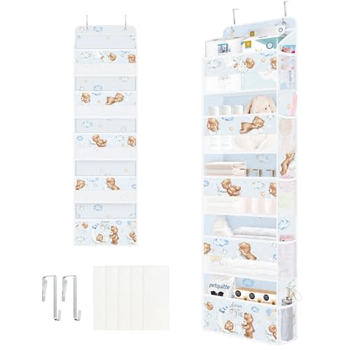 Clastyle Slepping Bear Over The Door Organizer Star Nursery Hanging Storage Organizer for Kids Clothes Diaper Toy Closet Door Hanging Shelf Storage for Bedroom Bathroom Pantry, Blue Balloon