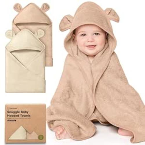 KeaBabies 2-Pack Hooded Baby Towels for Newborn - 30x30 Soft & Absorbent Viscose from Bamboo Baby Bath Towels with Hood for Infant, Toddler,Kids,Boys Girls,Newborn Bath Essentials (Almond, Petite)