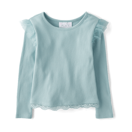 Baby And Toddler Girls Pointelle Flutter Top - Blue