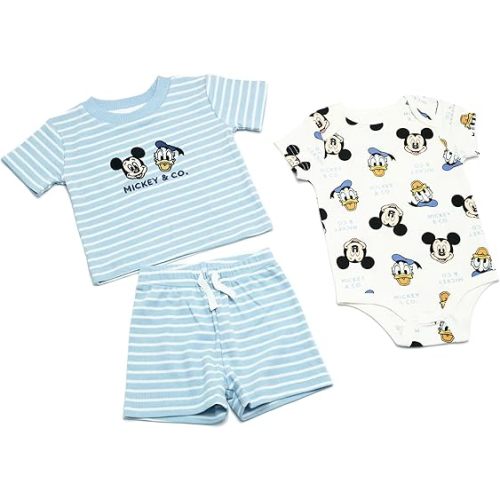 Magic Threadz Disney Clothes Baby Boys 3-Piece Short Set – Mickey, Pooh, Simba, Dumbo, & Spiderman Outfit Set (0M–9M)