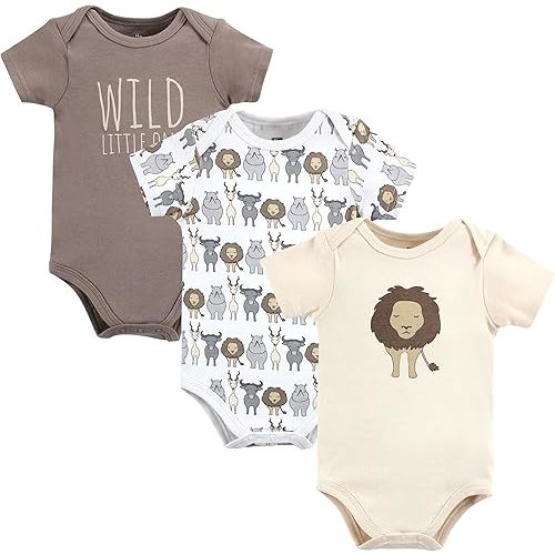Hudson Baby Unisex Baby Cotton Bodysuits, Safari Lion, 3-6 Months