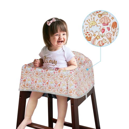 Solfres Dual-Belt High Chair Cover, Baby High Chair Cover, Upgrade Version, for Wooden or Restaurant High Chair, Sturdy and Robust Material, Creamy Cake