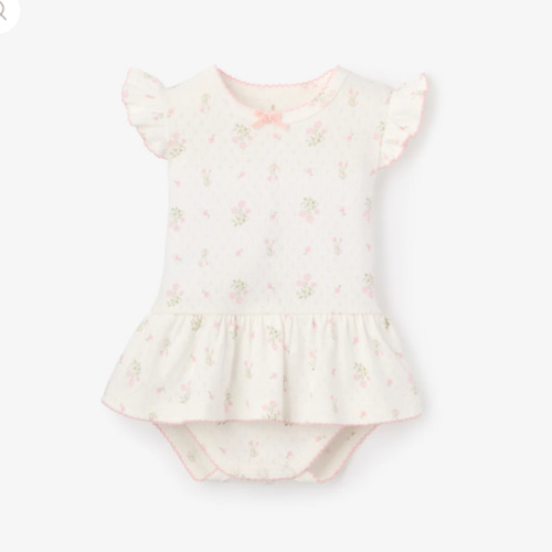 Folklore Floral Organic Cotton Pointelle Bubble Romper – Elegant Baby