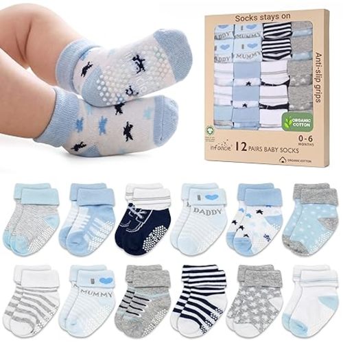 Organic Cotton GOTS Certified Baby Socks 12 Pairs for Newborn Girls 0-6 Months, Soft Breathable Infant Socks, Cute Little Girls Socks, Baby Registry Essential