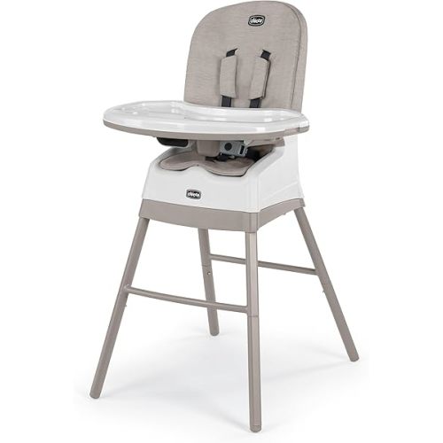 Chicco Stack Hi-Lo 6-in-1 Multi-Use Convertible High Chair, Reclines for Babies and Toddlers, Easy-Clean Baby High Chair Booster Toddler Seat Combo | Sand/Beige
