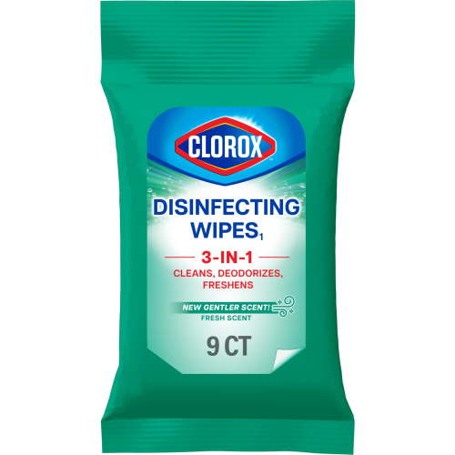 Clorox Disinfecting Wipes, Dual Action, Bleach Free, Fresh Scent, Travel Size, 9 Count for School