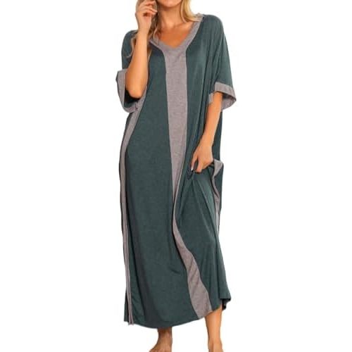 Bloggerlove Women Nightgowns Cotton Caftan House Dress Short Sleeve Sleepwear