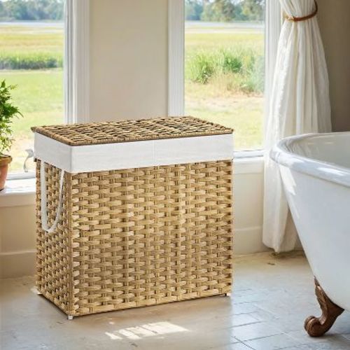 LEDREM 130 L Laundry Hamper with Lid, Clothes Hamper with 2 Removable Liner Bags, 6 Mesh Bags, Yellow and White