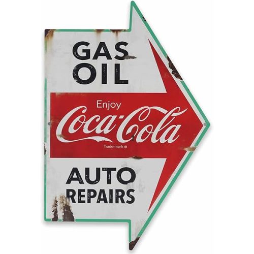 Coca-Cola Auto Shop Metal Sign - Gas, Oil, Auto Repairs Distressed Metal Wall Decor for Garage, Car Shop, or Man Cave