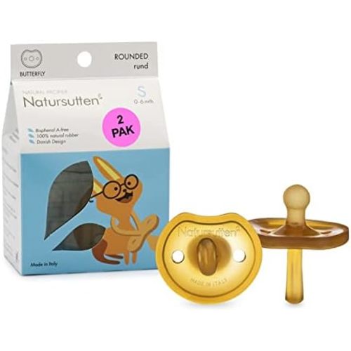 Natursutten 2-Pack Natural Rubber Pacifiers - Safe & Soft BPA-Free Pacifier for Breastfeeding Babies, Made in Italy, Butterfly Shield Round Nipple, Newborn 0-6 Months