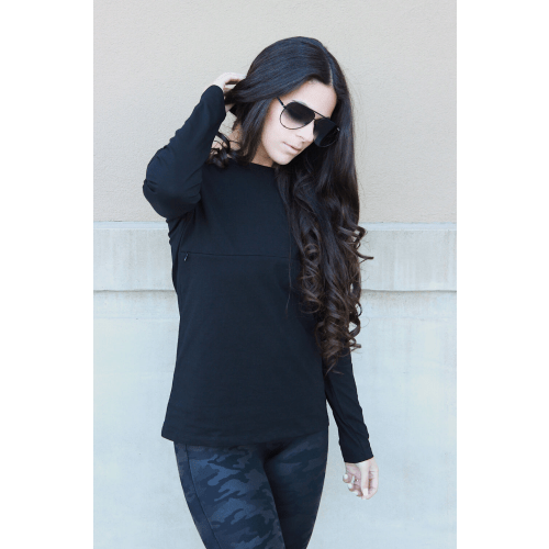Classic Cotton LONG SLEEVE Nursing Top- Solid Black – Nursing Queen