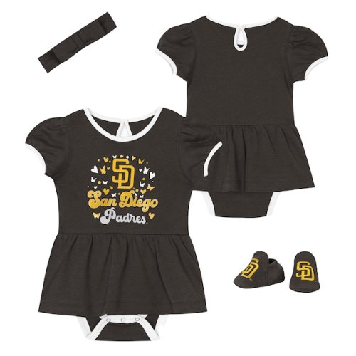 Girls Newborn San Diego Padres Outerstuff Play Day Bodysuit, Headband & Booties Set
