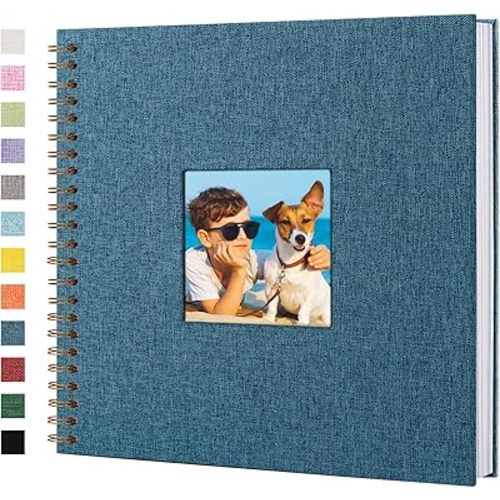 Linen Covered Scrapbook Photo Album, 12x12 Inches with Hardcover Kraft White Pages - Ideal for Travel, Wedding, Guest Book, Christmas, Baby Shower (40 Sheets/80 Pages)