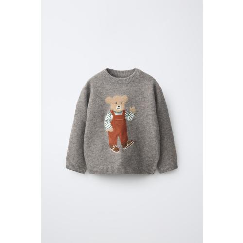 EMBROIDERED BEAR KNIT SWEATER - Taupe gray | ZARA United States