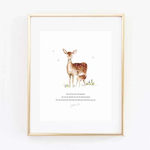 joshua 1:9 mama + baby deer scripture print – emily lex studio