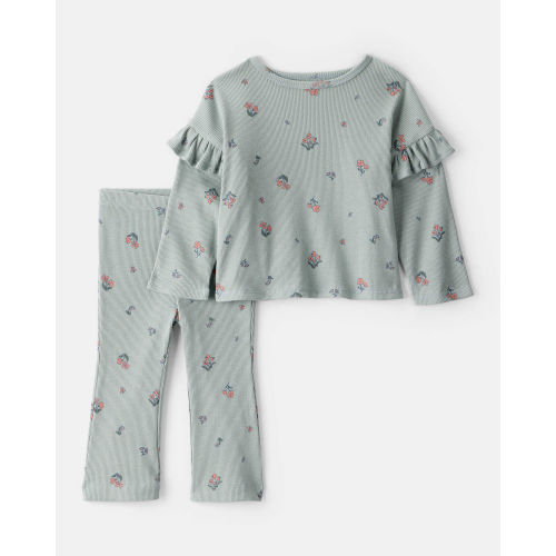 Baby Girl 2-Piece Floral Cotton Long-Sleeve Tee & Pant Set - Green - Carter's | Carter's